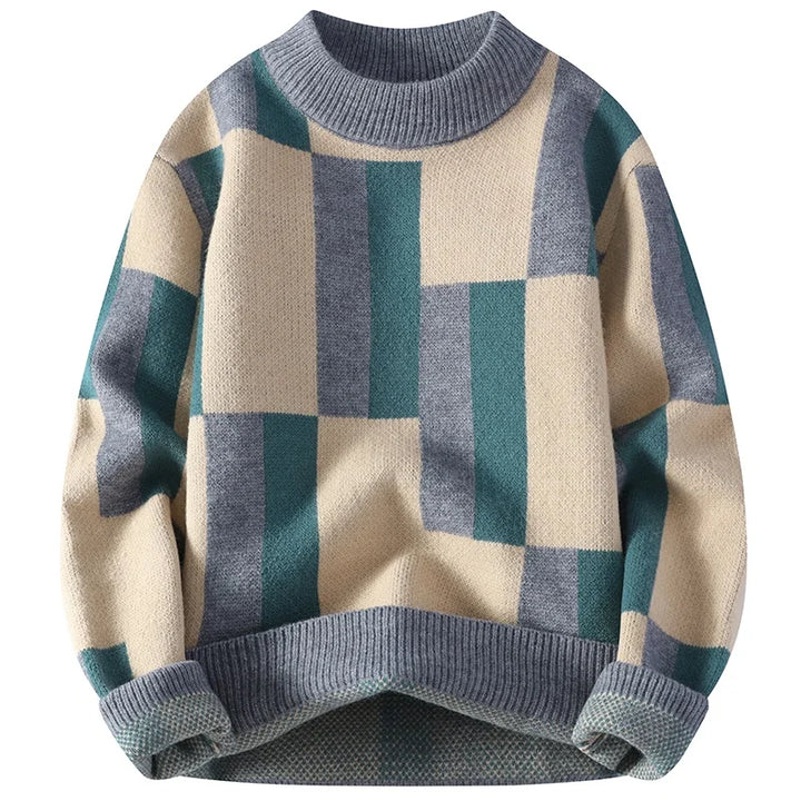 Percival - Mock Neck Checked Pattern Jumper