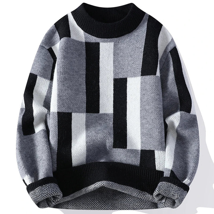 Percival - Mock Neck Checked Pattern Jumper