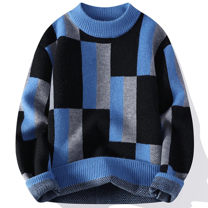 Percival - Mock Neck Checked Pattern Jumper